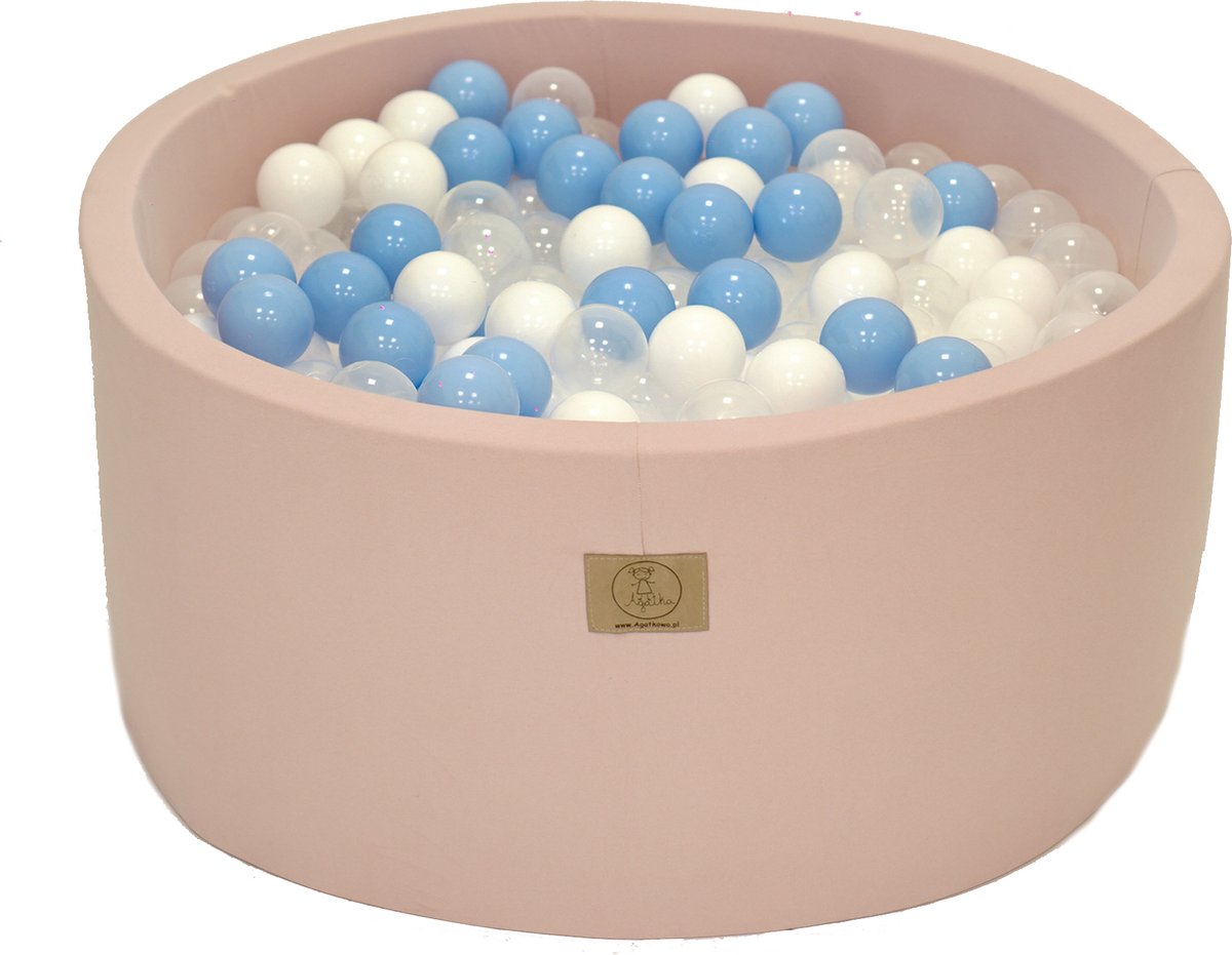 Ballenbakje.nl - Ballenbak XL Licht Roze | 90x30 cm | Inclusief 200 ballen - Blauw, Wit, Transparant